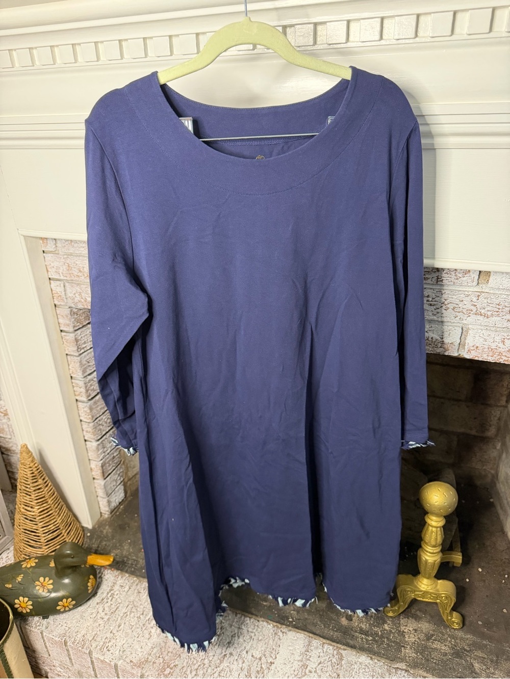 Spartina 449 Island Fringe Dress Navy Blue Long Sleeve Tunic Dress XL